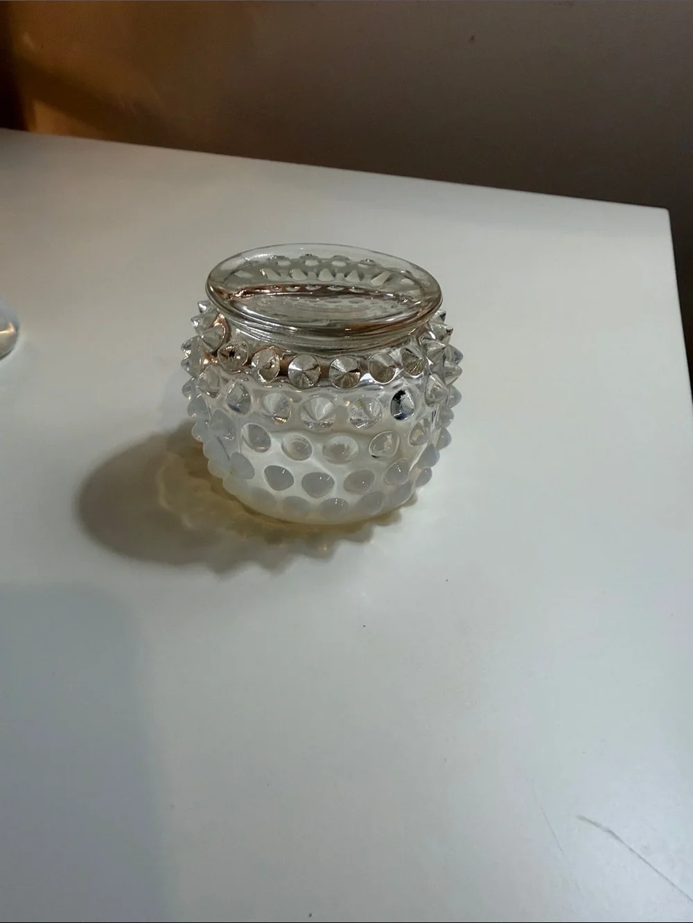 Hobnail Glass Creamer and Sugar Set - Opalescent White